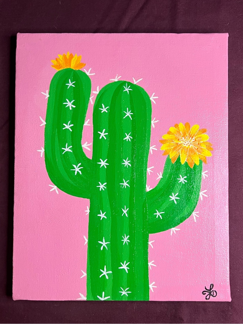 Original Hand-Painted Cactus Acrylic Painting | 8x10 | Pink Floral Boho Art